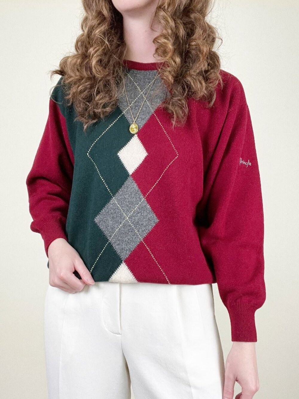 Vintage Scottish Argyle Oversized Sweater Christmas Holiday Preppy Classic 1990s